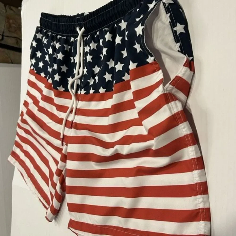 Kinnly Patriotic American Flag Swim Trunks Men’s XL Stars & Stripes Mesh Lined P
